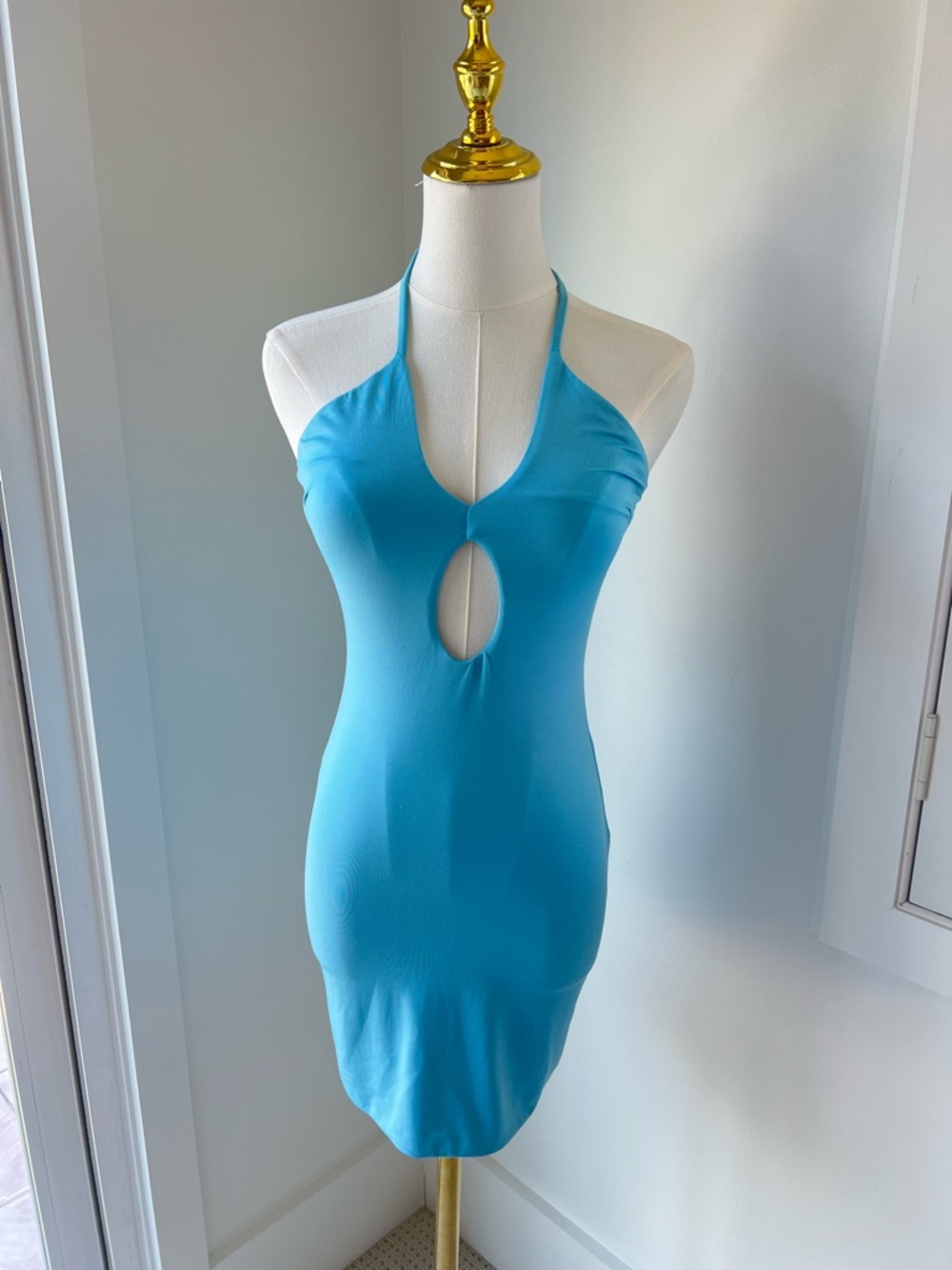 Princess Polly Blue Halter Mini Dress with Front Cutout
